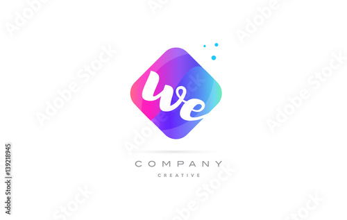 we w e  pink blue rhombus abstract hand written company letter logo icon