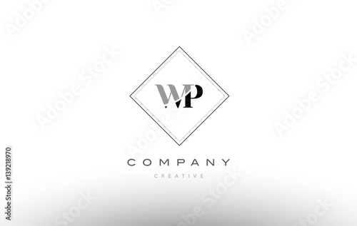 wp w p retro vintage black white alphabet letter logo