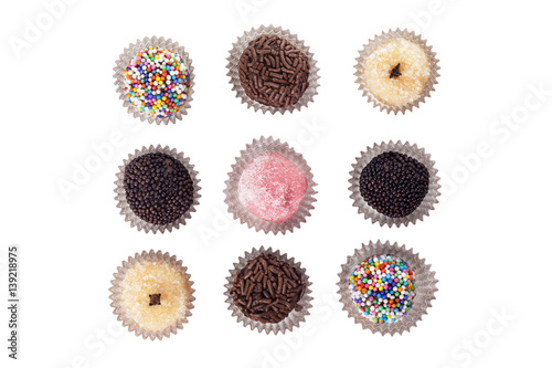 Traditional candy from Brazil called brigadeiro over white background