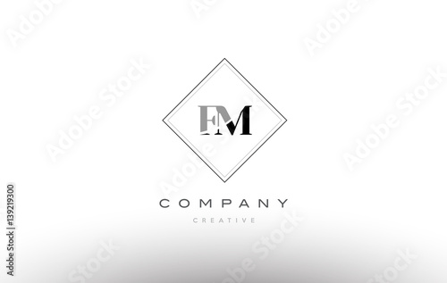 fm f m retro vintage black white alphabet letter logo