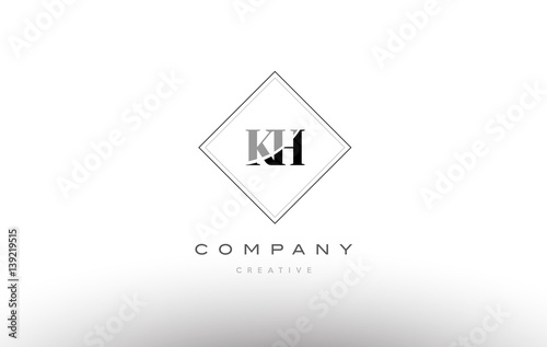 kh k h retro vintage black white alphabet letter logo
