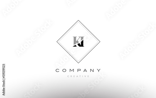 ki k i retro vintage black white alphabet letter logo