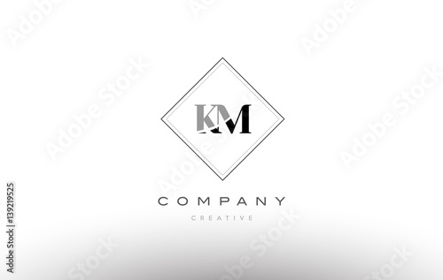 km k m  retro vintage black white alphabet letter logo