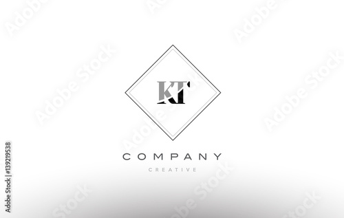 kt k t retro vintage black white alphabet letter logo