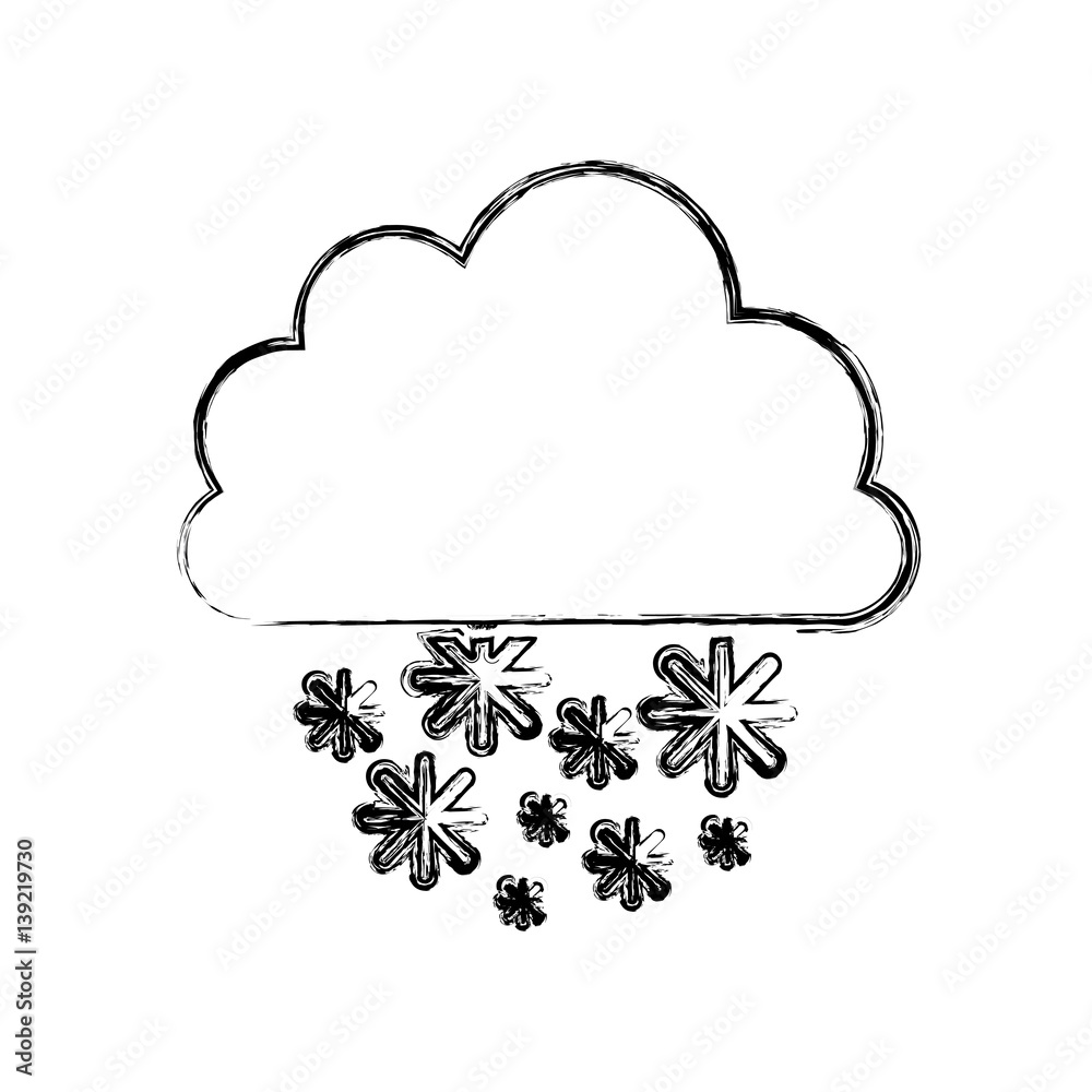 monochrome blurred contour with cumulus of clouds and snow fall vector illustration monochrome blurred contour with cumulus of clouds and snow fall vector illustration
