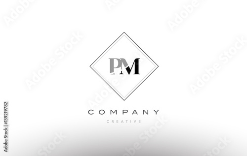 pm p l retro vintage black white alphabet letter logo