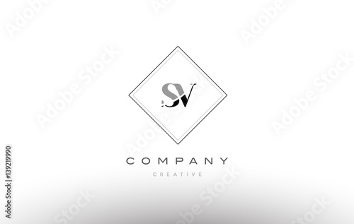 sv s v  retro vintage black white alphabet letter logo