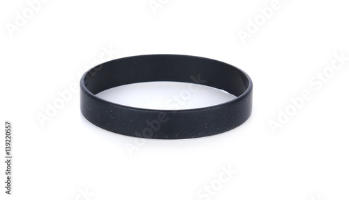 Blank rubber plastic stretch black bracelet isolated on white background.