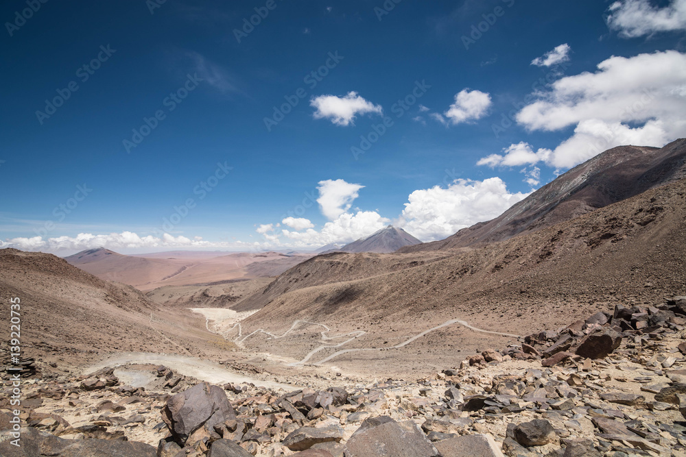 Road on the Sairecabur Volcano. Volcanoes in the Andes
Mountain range, Chile border with Bolivia, South America.