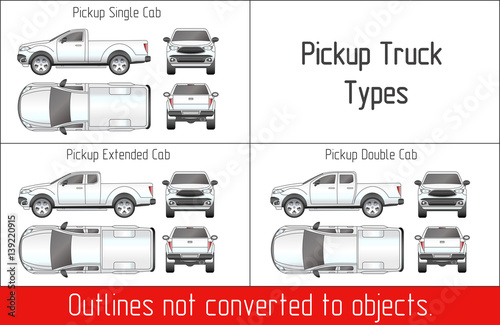 TRUCK pickup types template drawing vector outlines not converted to objects photo