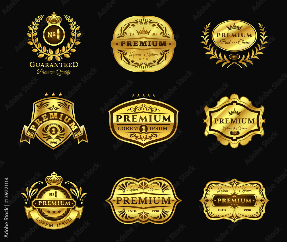 Golden Badges, stickers premium quality isolated on black