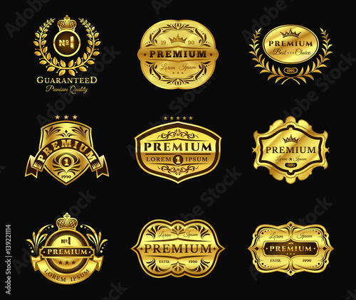 Golden Badges, stickers premium quality isolated on black