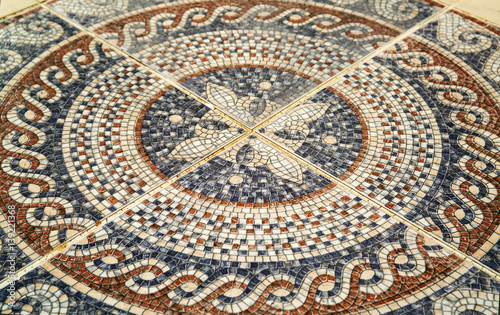 Detail of the Arab mosaic floor of a geometrical form