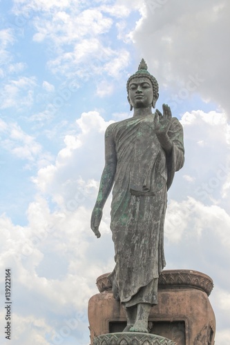 Big Buddha statue ancient on blue sky background  in Nakhon Pathom Province of Thailand