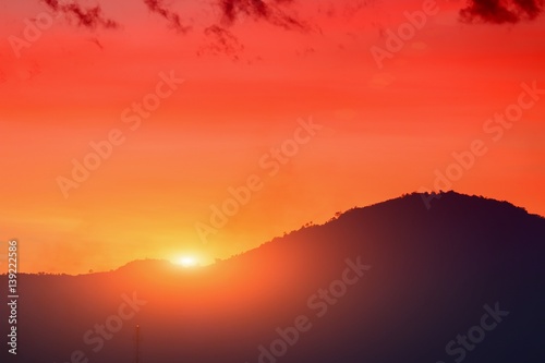 sky day red sunset  and  beautiful colorful  twilight time with mountain silhouette