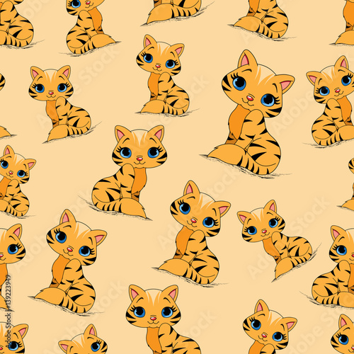 Seamless repeating pattern consisting of kittens.Vector