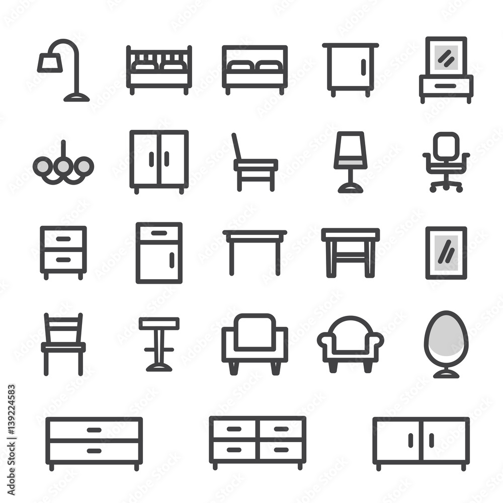 vector icons set furniture for home and office interior vector icons set furniture for home and office interior