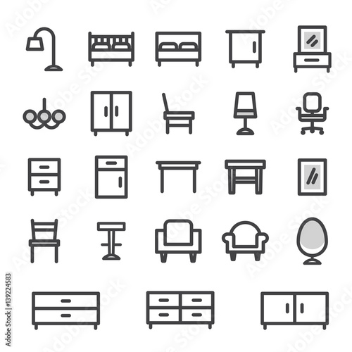 vector icons set furniture for home and office interior