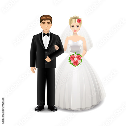 Newlyweds isolated on white vector