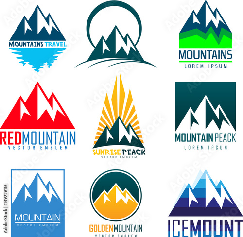 set of vector mountain and outdoor adventures logo. Tourism, hiking and camping outdoor labels.