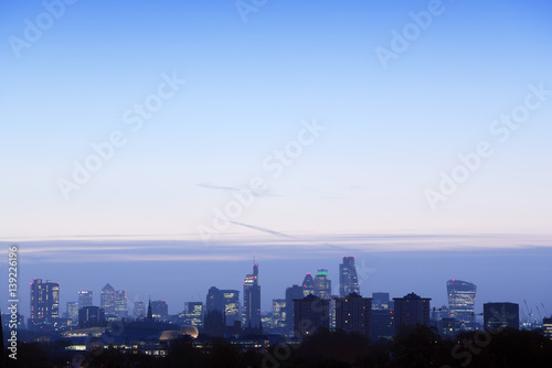 UK, London, skyline at blue hour