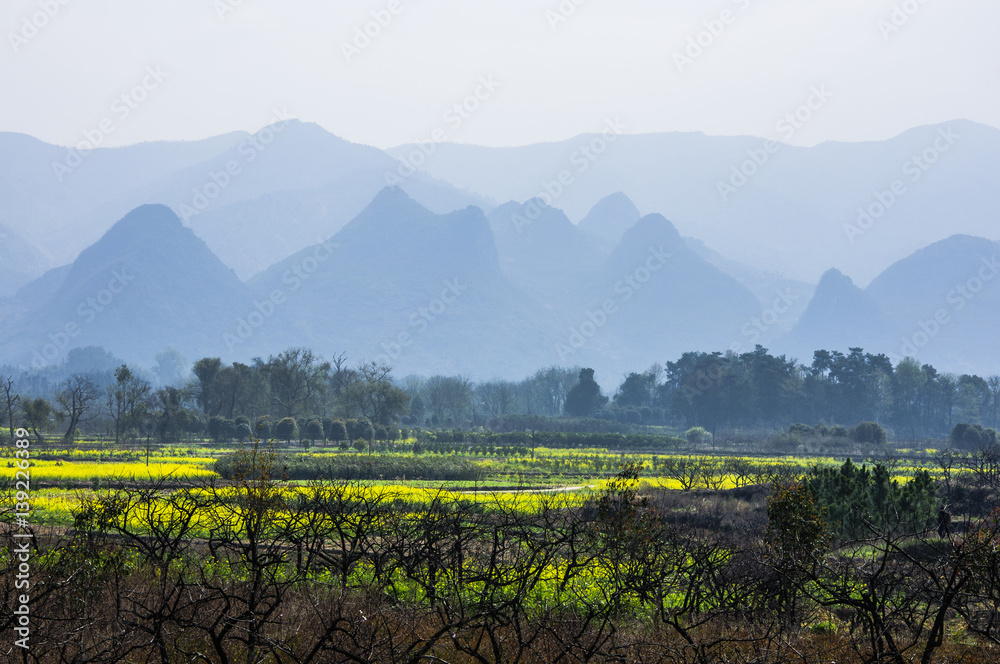 The colorful countryside with mountains scenery