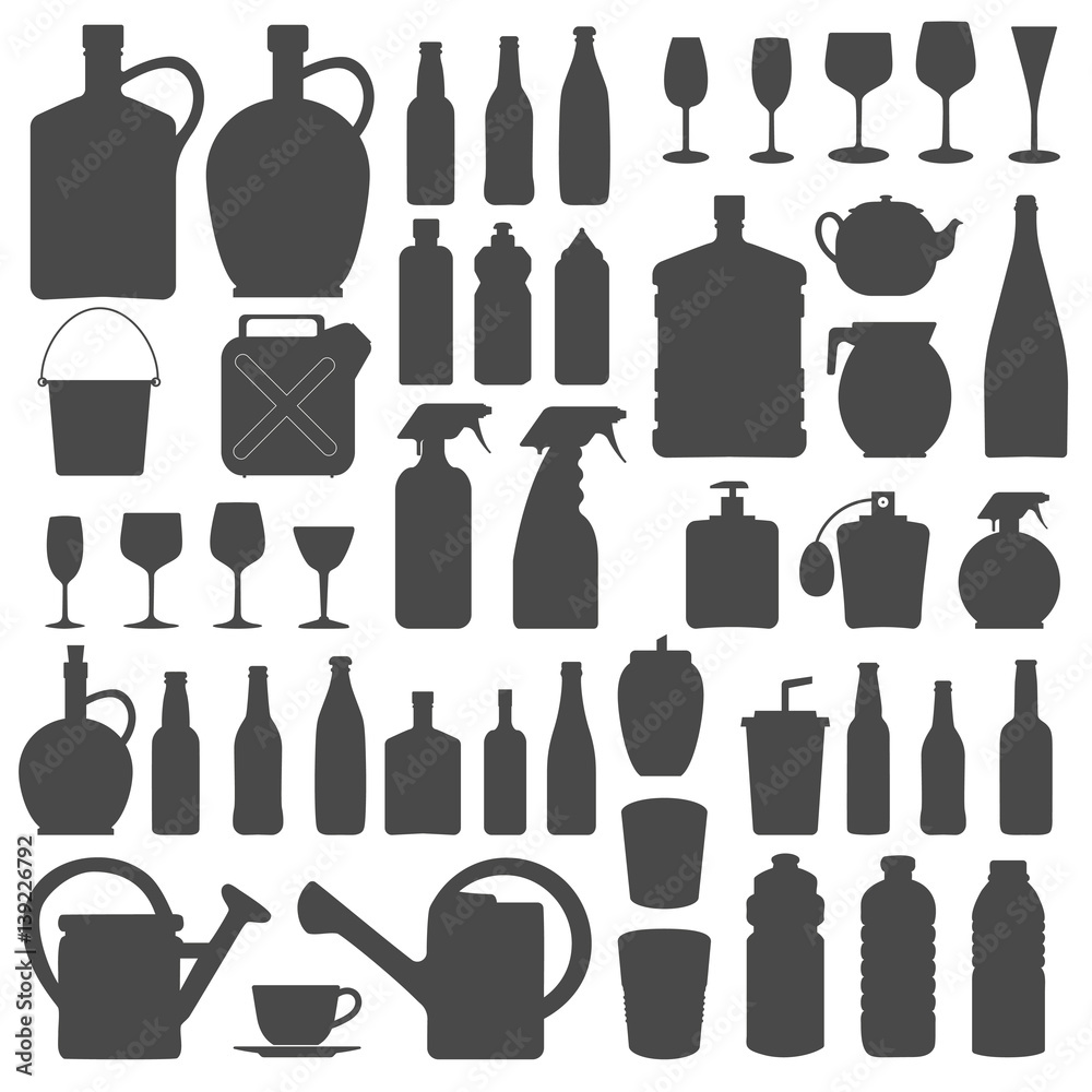 beverage, bottle, and glass icons silhouettes vector beverage, bottle, and glass icons silhouettes vector