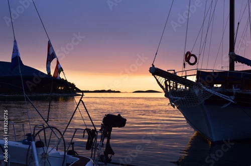 Fototapeta Naklejka Na Ścianę i Meble -  Amazing sunset in Kastel Skari at the coast of Croatia 