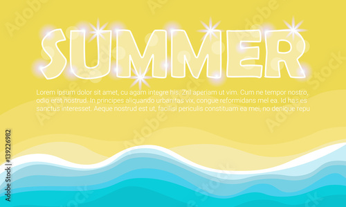 Summer Beach Vacation Set Sand Tropical Holiday Banner Flat Vector Illustration