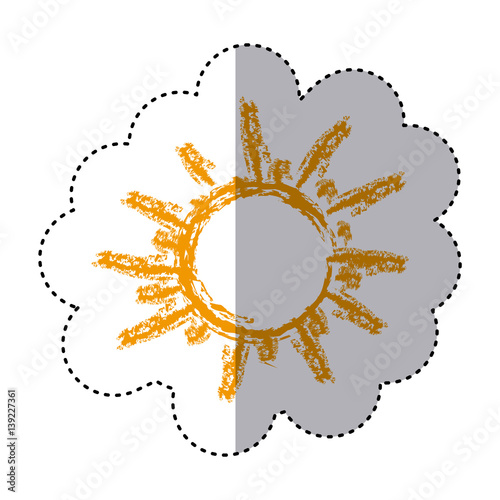 color sticker with hand drawn sun close up vector illustration