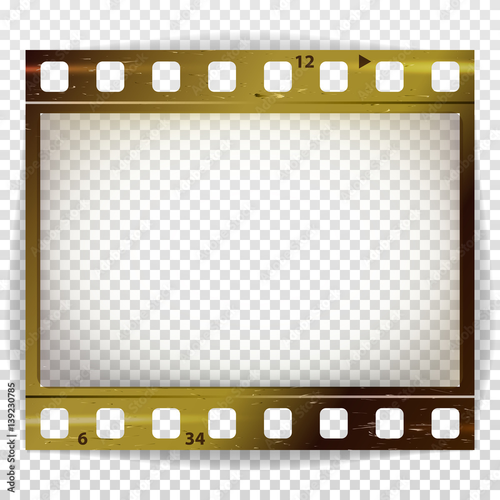 Film Strip Vector. Cinema Of Photo Frame Strip Blank Scratched Isolated On Transparent Background.