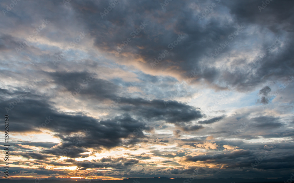 colorful dramatic sky with cloud at sunset