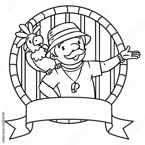 Emblem of funny zoo keeper with parrot