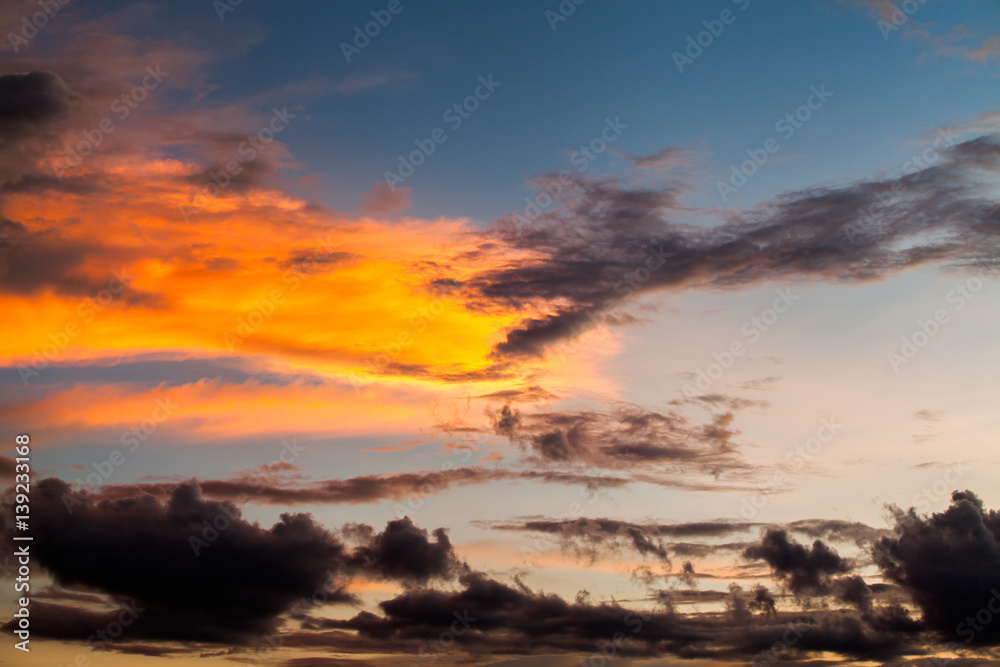 colorful dramatic sky with cloud at sunset