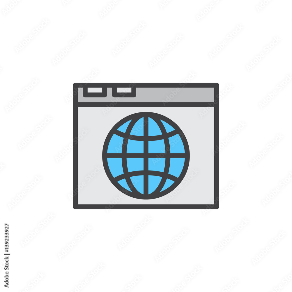Browser and globe line icon, filled outline vector sign, linear colorful pictogram isolated on white. Internet symbol, logo illustration. Editable stroke. Pixel perfect Browser and globe line icon, filled outline vector sign, linear colorful pictogram isolated on white. Internet symbol, logo illustration. Editable stroke. Pixel perfect