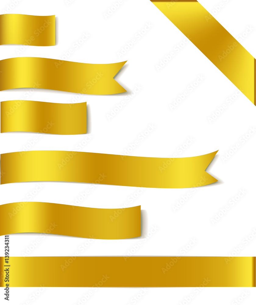 Vector set of golden ribbon banners. Yellow ribbon isolated on white Vector set of golden ribbon banners. Yellow ribbon isolated on white
