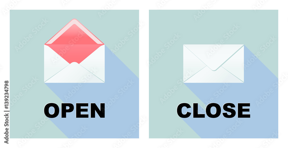 Vector Illustration of Open And Close Sign with Envelope Vector Illustration of Open And Close Sign with Envelope