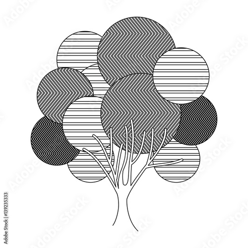 monochrome silhouette leafy tree plant with abstract lines and ramifications vector illustration