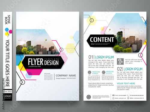 Portfolio design template vector.Minimal brochure report business flyers magazine poster. Abstract pink and blue hexagon on cover book presentation.City concept on A4 size layout.
