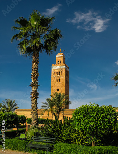 Exterior view to Koutoubia mosque aka Mosque of the Booksellers, Marrakesh, Morocco