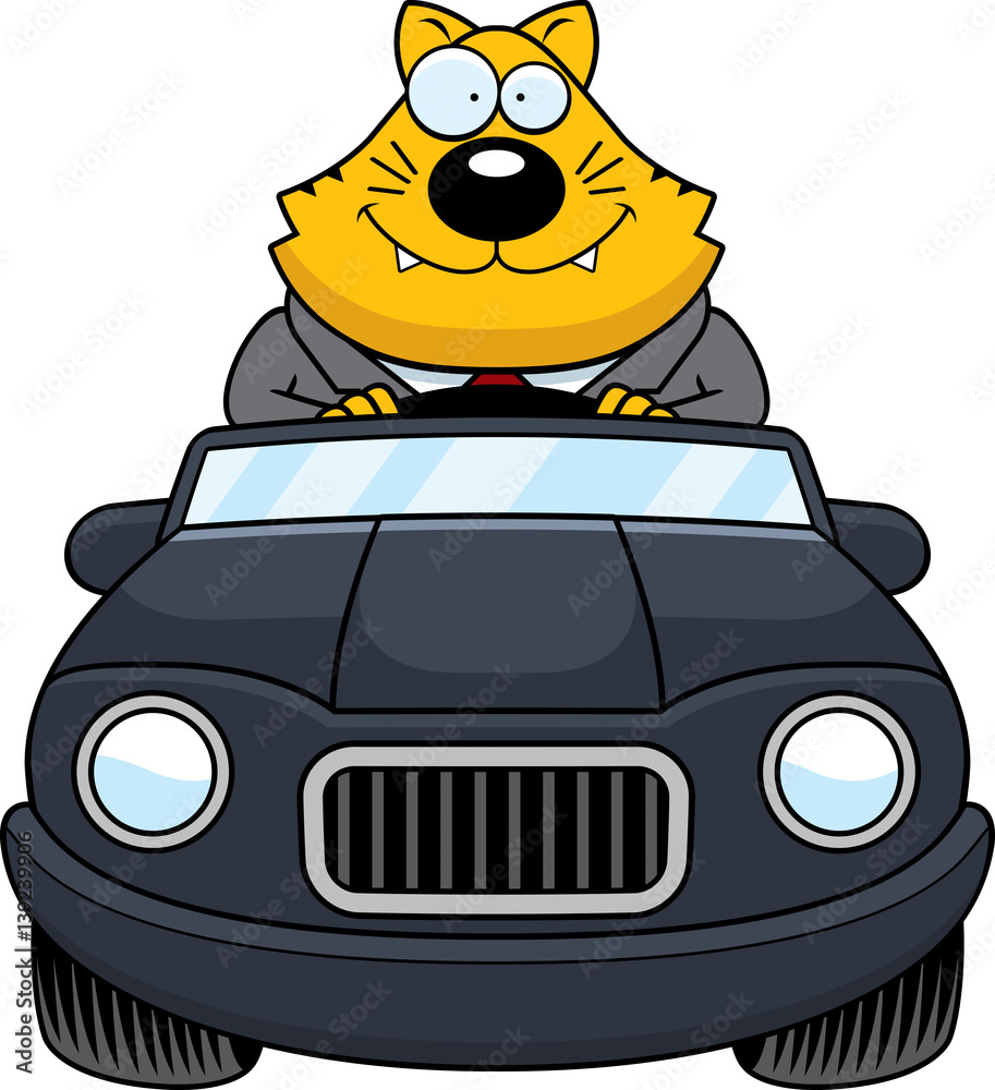 Cartoon Fat Cat Driving Happy Cartoon Fat Cat Driving Happy