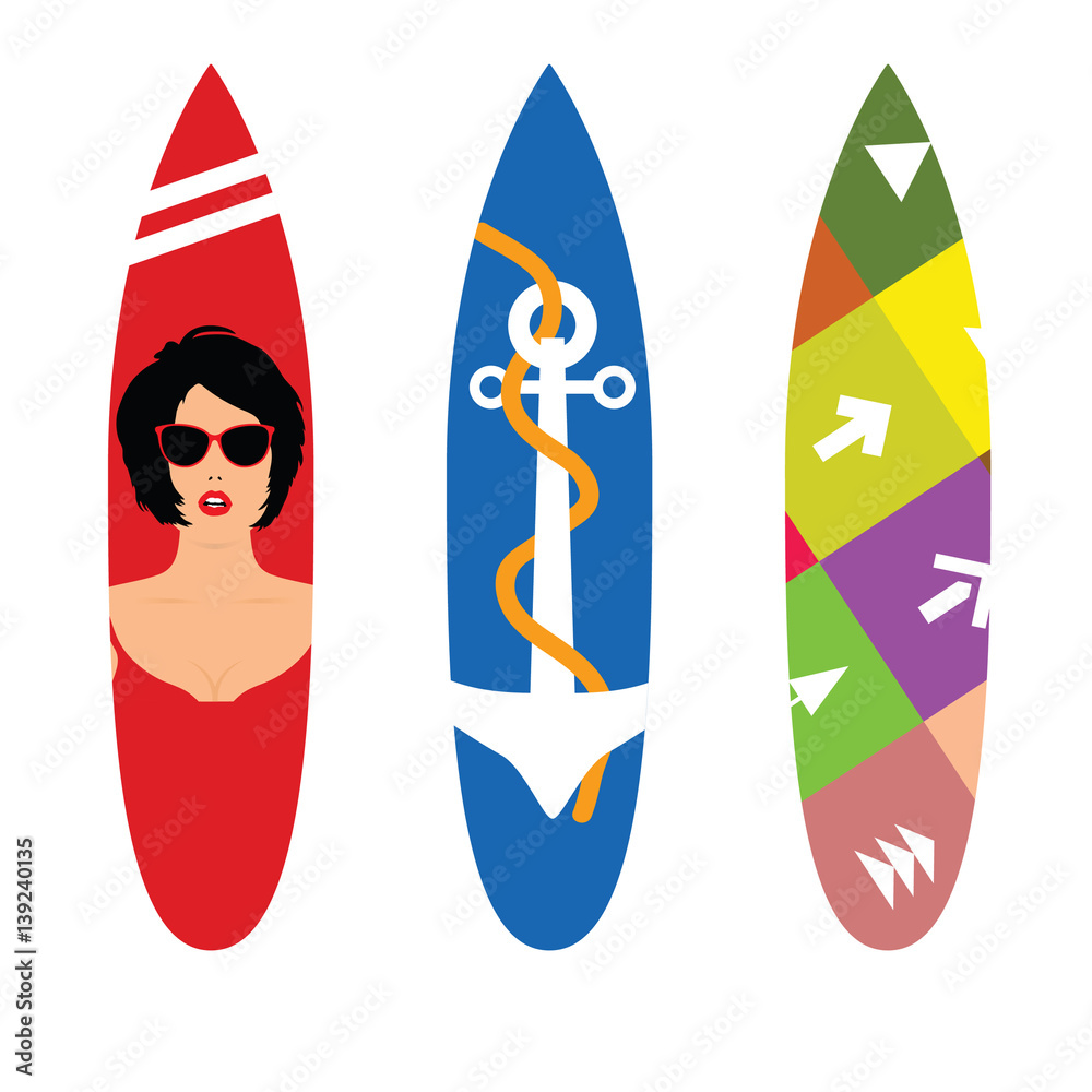 surfboard set in various poses color illustration Stock-Vektorgrafik ...