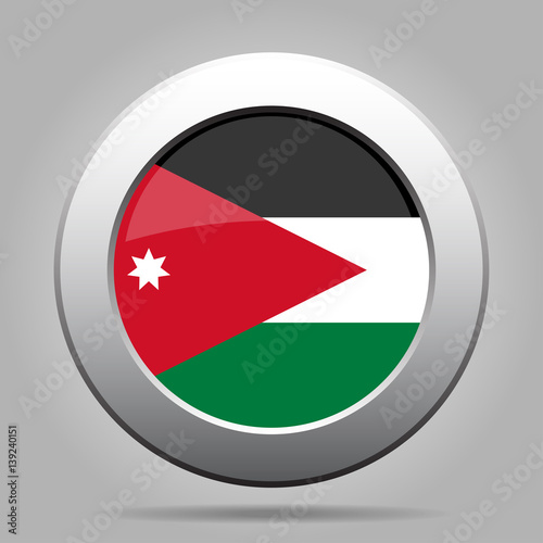 Flag of Jordan. Shiny metal gray round button. photo