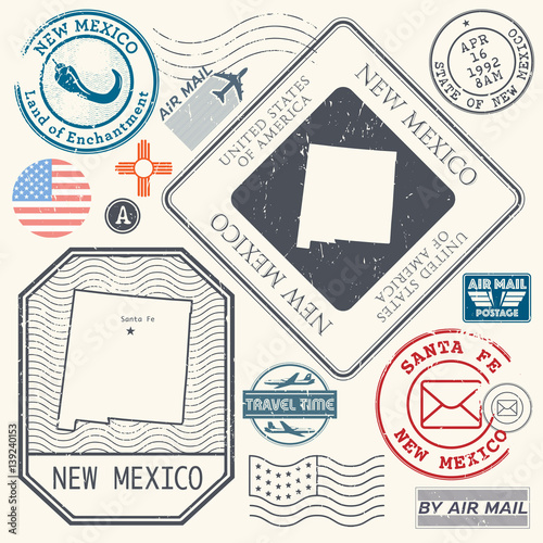 Retro vintage postage stamps set New Mexico, United States