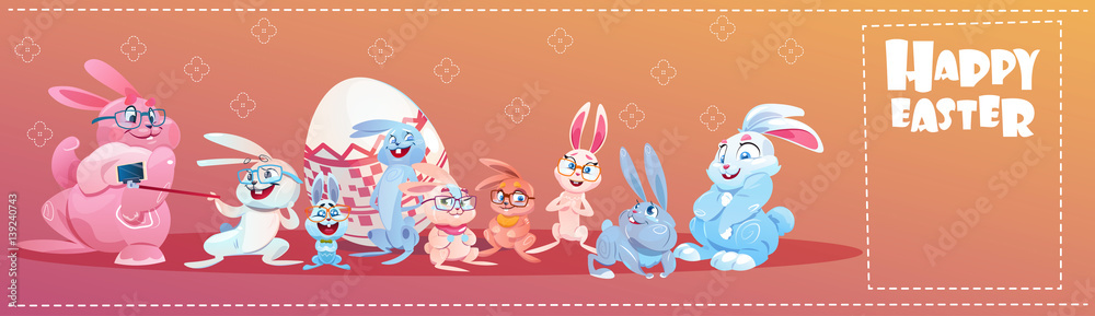 Rabbit Easter Holiday Bunny Decorated Eggs Greeting Card Flat Vector Illustration Rabbit Easter Holiday Bunny Decorated Eggs Greeting Card Flat Vector Illustration