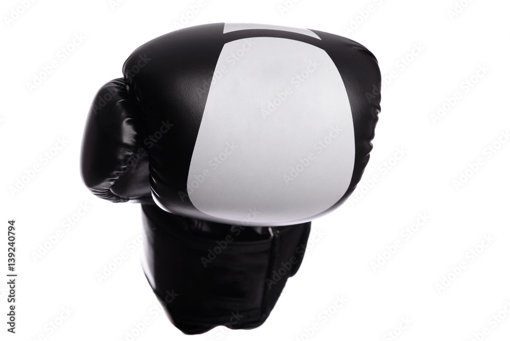 one black boxing mitts on a white background one black boxing mitts on a white background