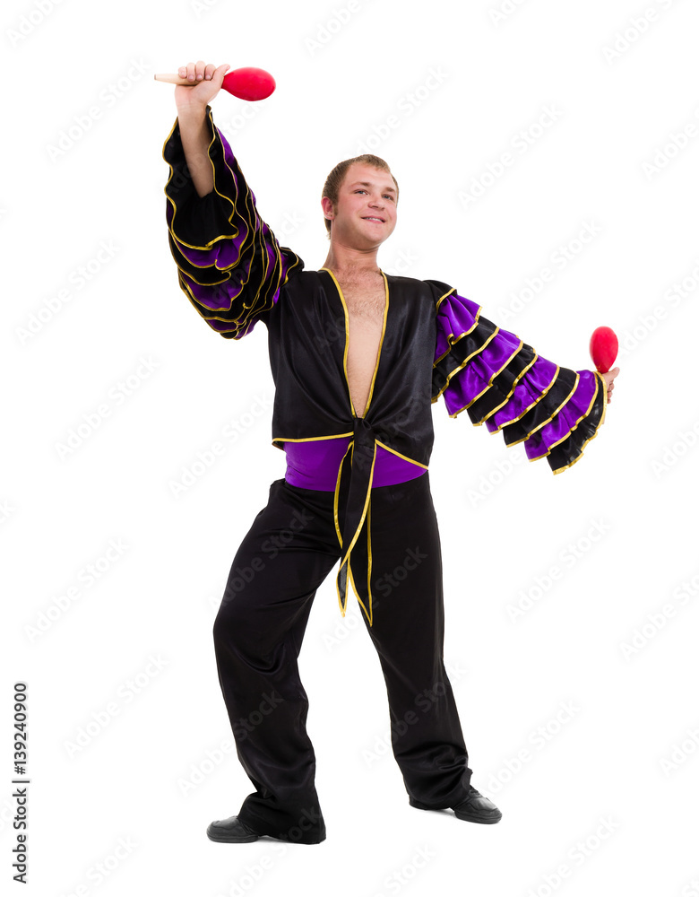 one caucasian man samba dancer dancing isolated on white in full length one caucasian man samba dancer dancing isolated on white in full length