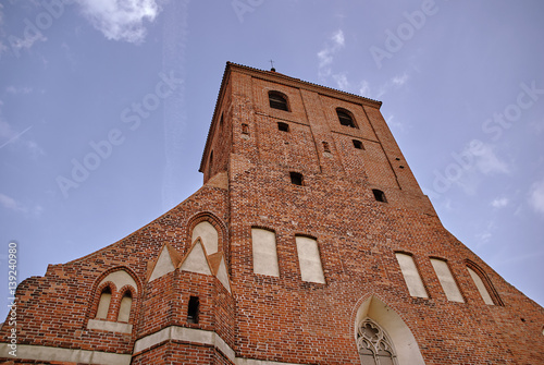 Tower of gothic medieval Catholic Church in Grudziadz.