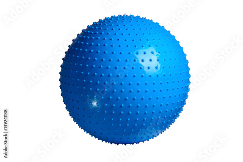 Close up of an blue fitness ball isolated on white background