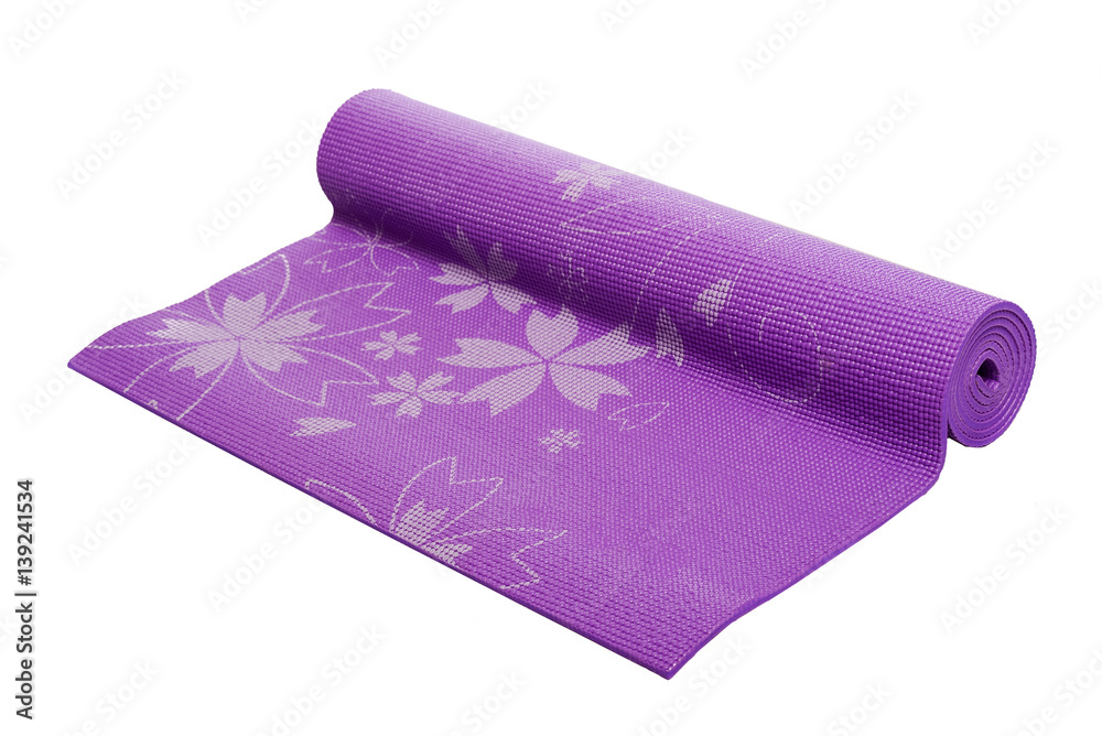 violet yoga mat on a white background